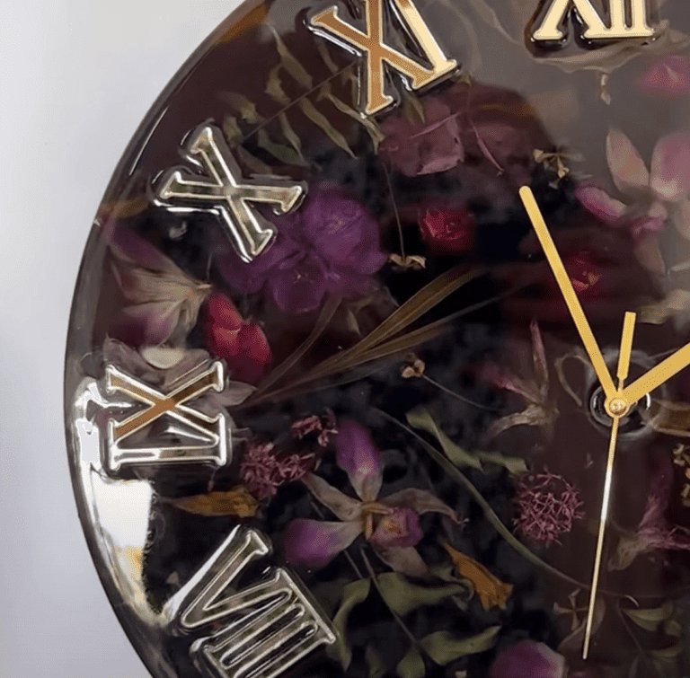 Epoxy Resin Flower Clock Black