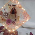 LED Glitter Epoxy Resin Photo Frame lit up