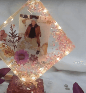 LED Glitter Epoxy Resin Photo Frame lit up