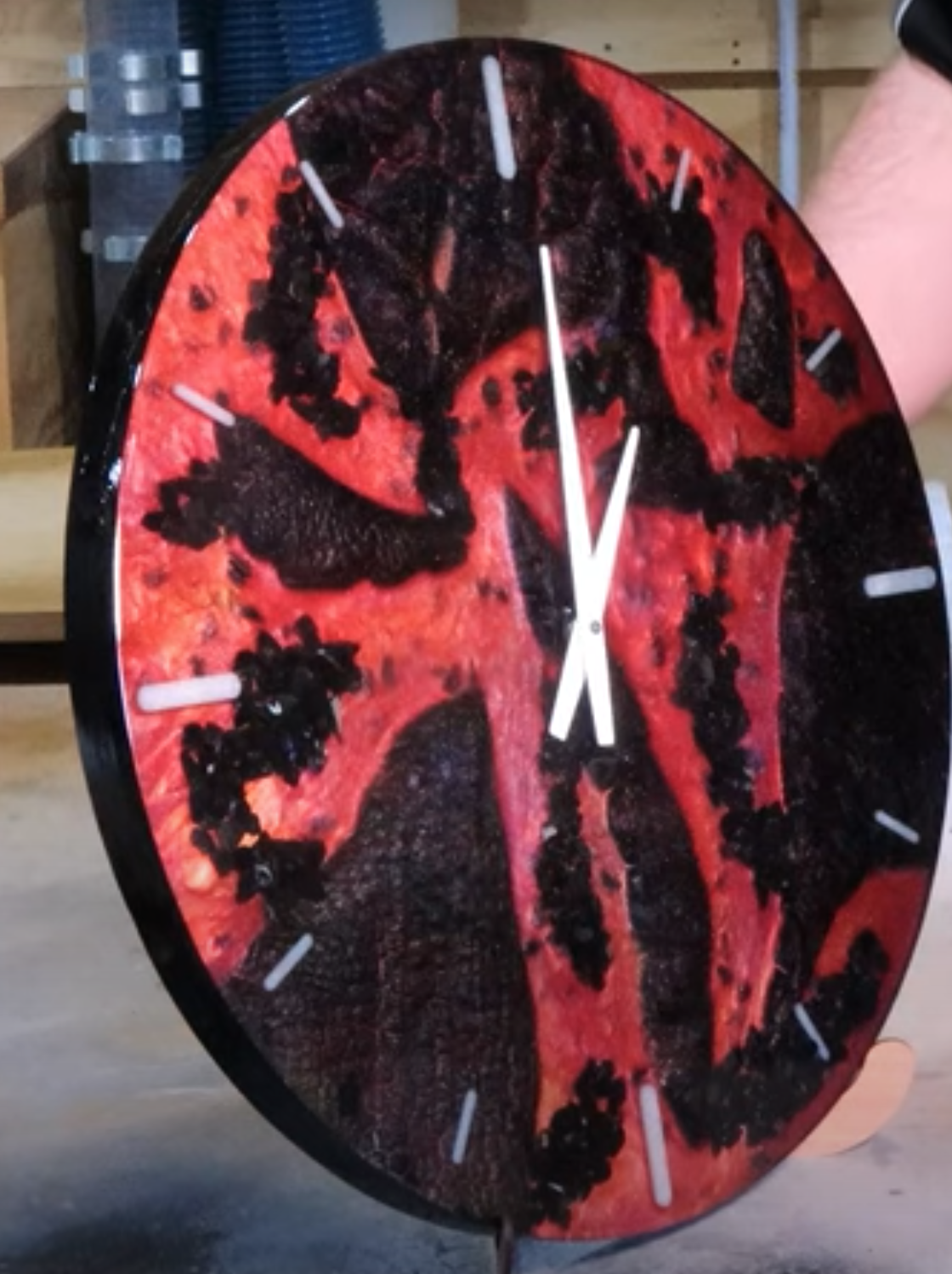 Red and Black Lava Epoxy Resin Clock