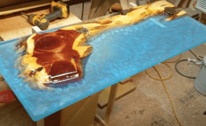 Light blue swirl Cedar Epoxy Shelf