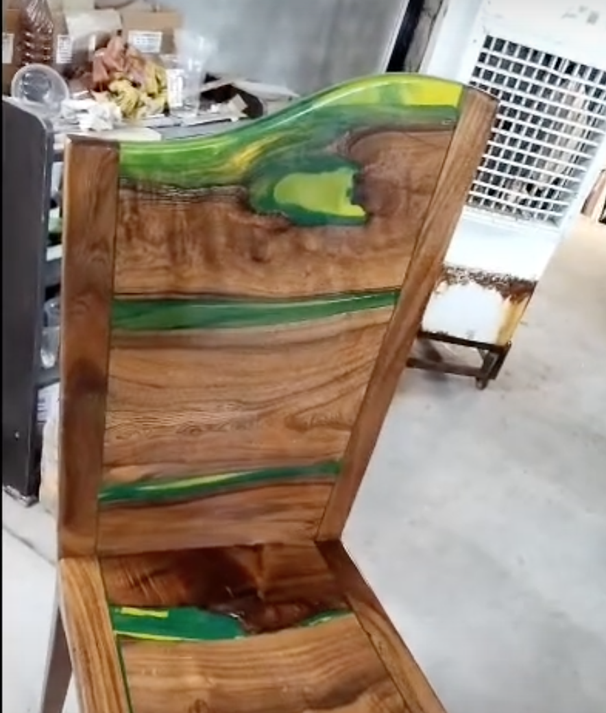 epoxy resin river chair yellow and green