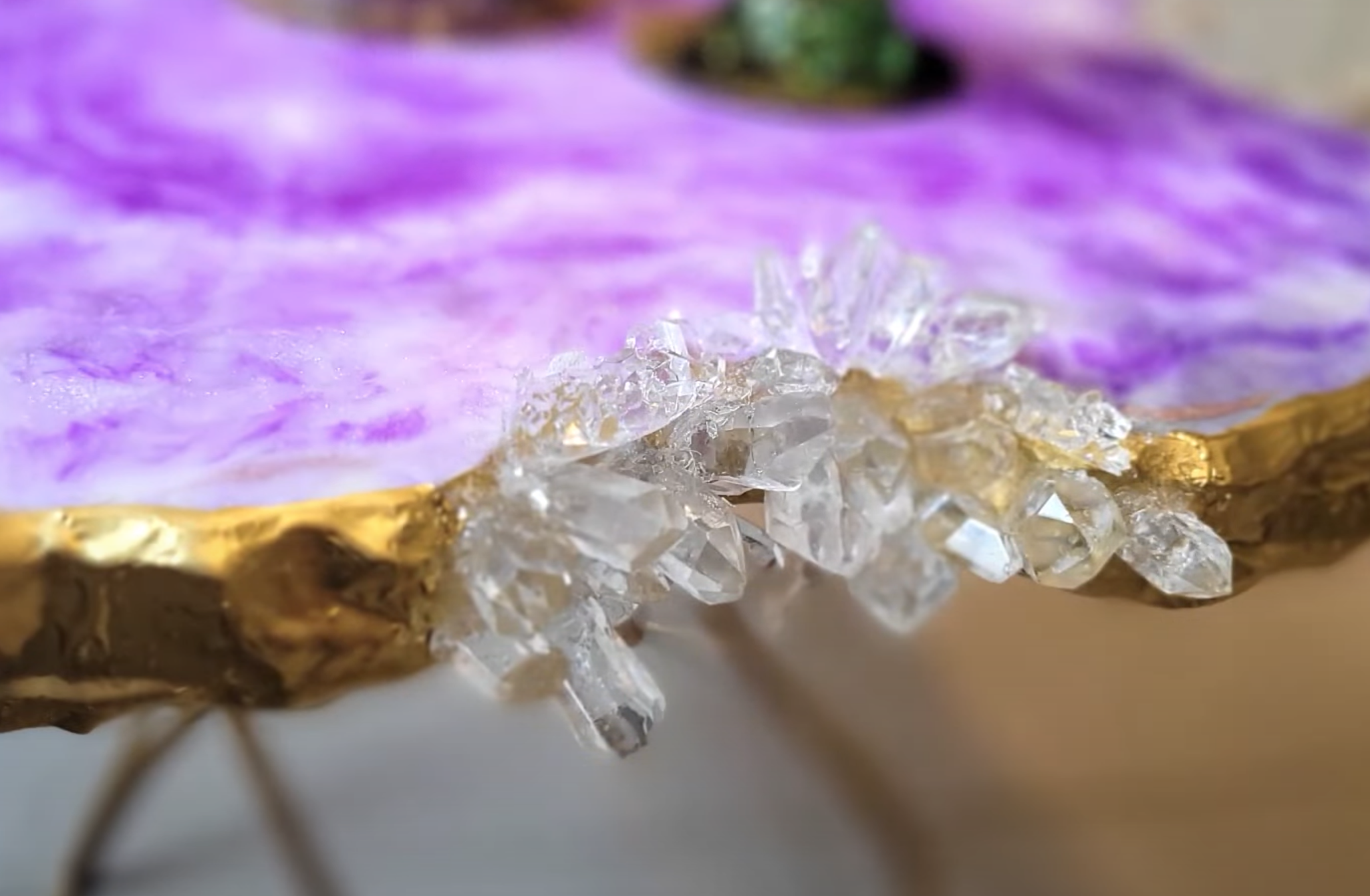 Epoxy Resin Amethyst Agate and Quartz table